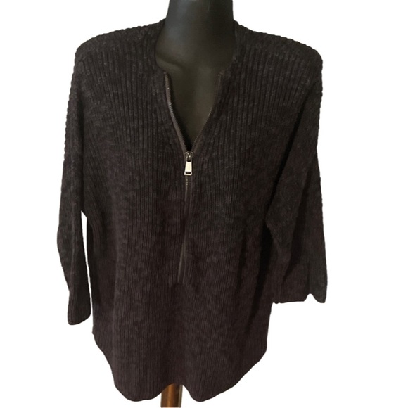 XL ABS Allen Schwartz hi-lo black 1/2 zip knit 3/4 sleeve cardigan sweater - Picture 3 of 16